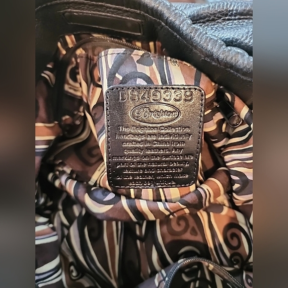 Brighton Large Black Leather Hobo Shoulder Bag Purse 18x12x8" - Picture 5 of 9